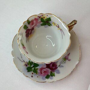 Vintage Miniature Japanese Hand-Painted Cup & Saucer Set  Cottage Dollhouse Tea